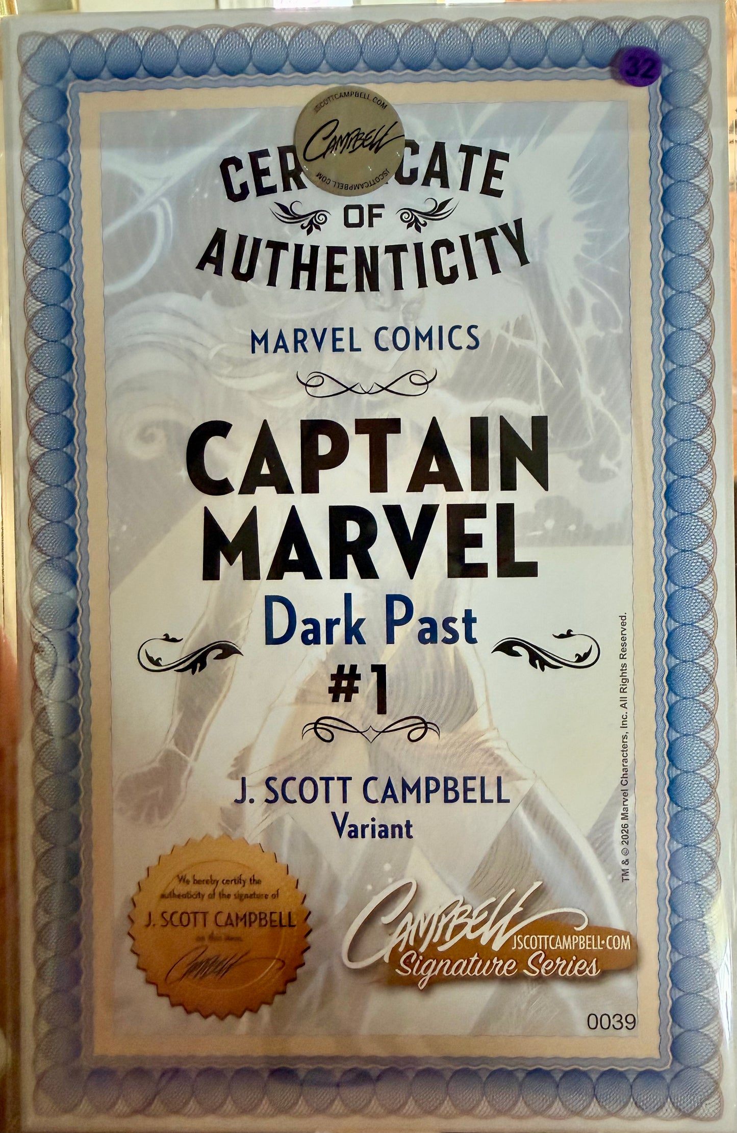 CAPTAIN MARVEL: DARK PAST #1
VARIANT COVER BY J. SCOTT CMPBELL NM MARVEL COMICS 2026 | Signed