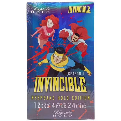 KEEPSAKE Invincible Season 1 Holo Hobby Box: 12 Packs, 4 Cards Per Pack, 2 Guaranteed Relics, Chase Gold Holo Parallels, 600-Card Checklist